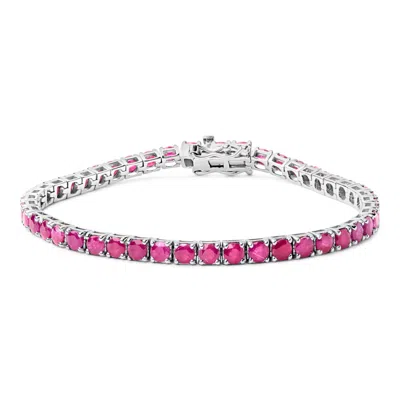 Haus Of Brilliance .925 Sterling Silver 11 1/2 Cttw Created Pink Ruby Tennis Bracelet