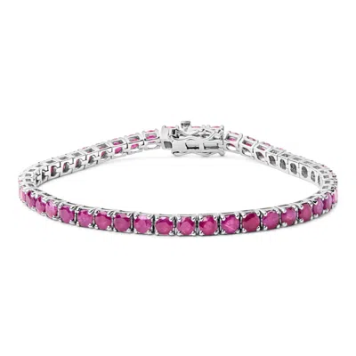 Haus Of Brilliance .925 Sterling Silver 11 1/2 Cttw Created Pink Ruby Tennis Bracelet