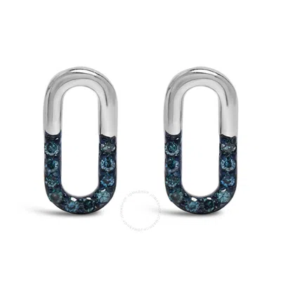 Haus Of Brilliance 925 Sterling Silver 1/10 Blue Diamond Diamond Paperclip Stud Earrings (blue