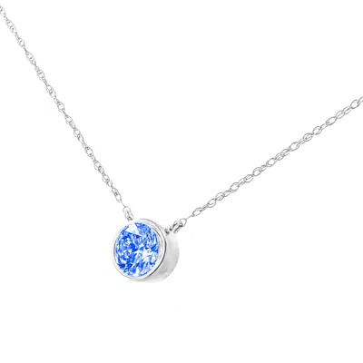 Haus Of Brilliance .925 Sterling Silver 1/10 Carat Blue Diamond Suspended Bezel-set Solitaire 16"-18" Adjustable Pendan