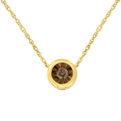 Haus Of Brilliance .925 Sterling Silver 1/10 Carat Diamond 18" Round Miracle-plate Two-tone Pendant Necklace In Yellow