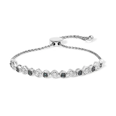 Haus Of Brilliance .925 Sterling Silver 1/10 Cttw Alternating Blue And White Diamond Link Bolo Bracelet