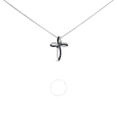 Haus Of Brilliance .925 Sterling Silver 1/10 Cttw Blue Diamond Swirl Ribbon And Cross Pendant Neckla In White