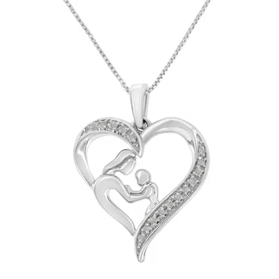 Haus Of Brilliance .925 Sterling Silver 1/10 Cttw Diamond Heart And Mother 18" Pendant Necklace In White