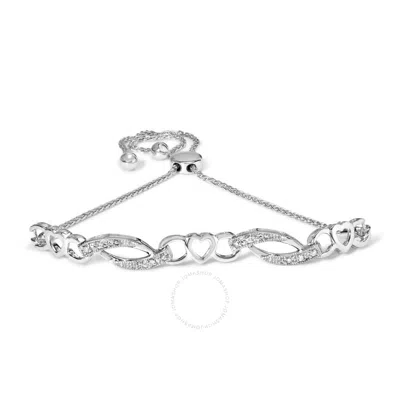 Haus Of Brilliance .925 Sterling Silver 1/10 Cttw Diamond Heart Link Adjustable Bolo Bracelet In Metallic