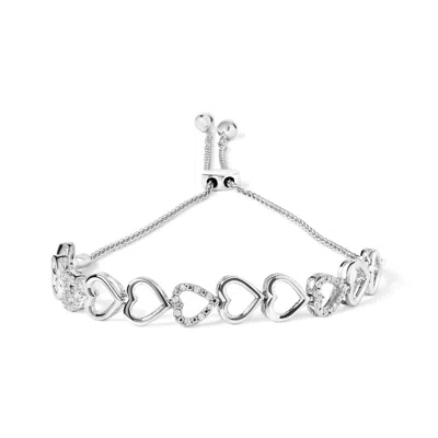 Haus Of Brilliance .925 Sterling Silver 1/10 Cttw Diamond Heart Link Bolo Bracelet In White