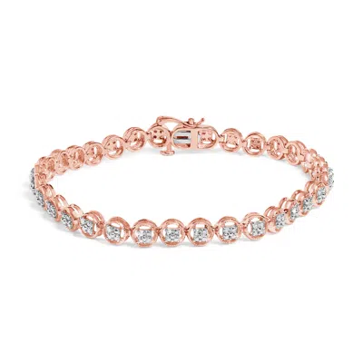 Haus Of Brilliance .925 Sterling Silver 1/10 Cttw Diamond Open Circle Beaded Wheel Link Tennis Bracelet In Multi