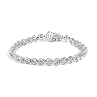 Haus Of Brilliance .925 Sterling Silver 1/10 Cttw Diamond Open Circle Beaded Wheel Link Tennis Bracelet In White