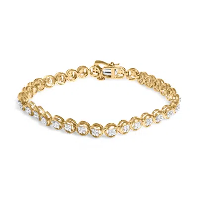 Haus Of Brilliance .925 Sterling Silver 1/10 Cttw Diamond Open Circle Beaded Wheel Link Tennis Bracelet In Yellow