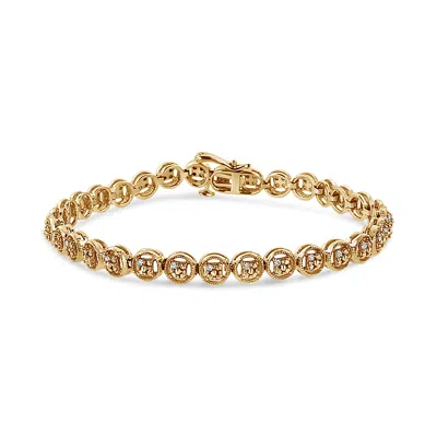 Haus Of Brilliance .925 Sterling Silver 1/10 Cttw Diamond Open Circle Wheel Link 7" Tennis Bracelet In Yellow