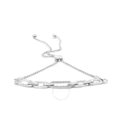Haus Of Brilliance .925 Sterling Silver 1/10 Cttw Diamond Paperclip Link Adjustable Bolo Bracelet (i In White