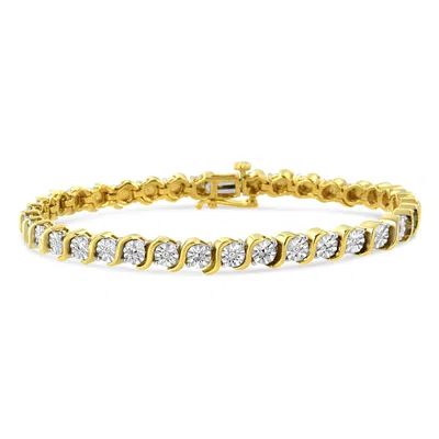 Haus Of Brilliance .925 Sterling Silver 1/10 Cttw Diamond Round Miracle Plate And "s" Link Tennis Bracelet In Yellow