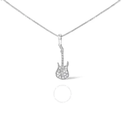 Haus Of Brilliance .925 Sterling Silver 1/10 Cttw Diamond Studded Guitar Pendant Necklace - 18" Inch