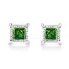 Haus Of Brilliance .925 Sterling Silver 1/10 Cttw Miracle Set Princess-cut Treated Green Diamond Stud Earrings In White
