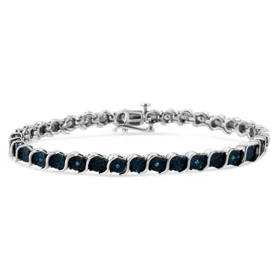 Haus Of Brilliance .925 Sterling Silver 1/10 Cttw Miracle-set Treated Blue Color Diamond Miracle Plate "s" Link Tennis In White