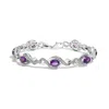 Haus Of Brilliance .925 Sterling Silver 1/10 Cttw Natural Round Diamond And 7x5mm Oval Amethyst Cross Tennis Bracelet In Metallic