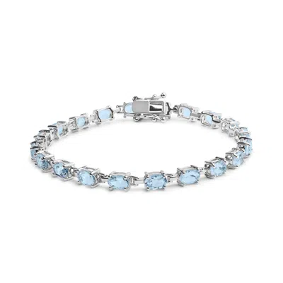 Haus Of Brilliance .925 Sterling Silver 11.0 Cttw Oval Shaped Created Light Blue Topaz Link Bracelet In Multi