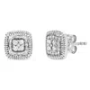 Haus Of Brilliance .925 Sterling Silver 1/10 Cttw Prong-set Round Cut Diamond Square Shape With Milgrain Halo Stud Earr In White