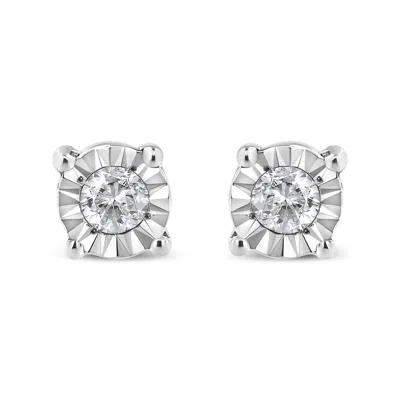 Haus Of Brilliance .925 Sterling Silver 1/10 Cttw Round Brilliant-cut Diamond Miracle-set Stud Earrings In White