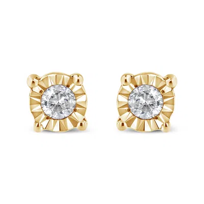 Haus Of Brilliance .925 Sterling Silver 1/10 Cttw Round Brilliant-cut Diamond Miracle-set Stud Earrings In Yellow