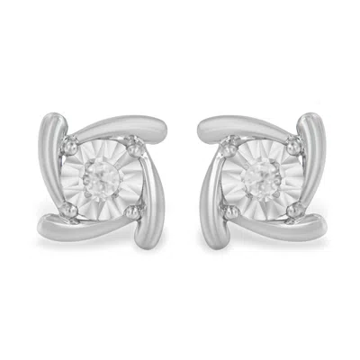 Haus Of Brilliance .925 Sterling Silver 1/10 Cttw Round Brilliant-cut Near Colorless Diamond Miracle-set Square Pinwhee In White