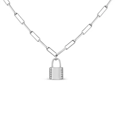 Haus Of Brilliance .925 Sterling Silver 1/10 Cttw Round Diamond Lock Pendant Paperclip Chin Necklace In Multi