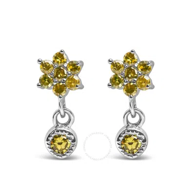 HAUS OF BRILLIANCE HAUS OF BRILLIANCE .925 STERLING SILVER 1/10 CTTW YELLOW DIAMOND STAR STUD WITH BEZEL DROP DANGLE EA