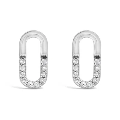 Haus Of Brilliance 925 Sterling Silver 1/10 Diamond Diamond Paperclip Stud Earrings In White