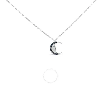 Haus Of Brilliance .925 Sterling Silver 1/10ct Blue Diamond Crescent Man On The Moon Pendant Necklac In White