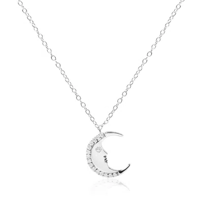 Haus Of Brilliance 925 Sterling Silver 1/10ct Diamond Crescent Man On The Moon 18" Pendant Necklace In White