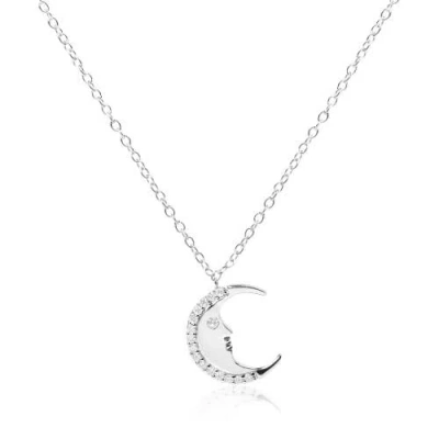 Haus Of Brilliance .925 Sterling Silver 1/10ct Diamond Crescent Man On The Moon Pendant Necklace In White