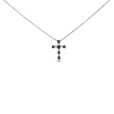 Haus Of Brilliance .925 Sterling Silver 1/2 Cttw Alternating Black And White Diamond Cross Pendant Necklace