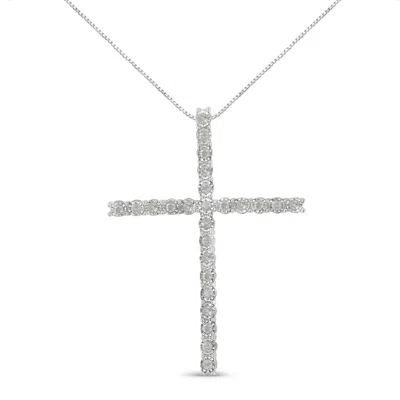 Haus Of Brilliance .925 Sterling Silver 1/2 Cttw Brilliant Cut Diamond Miracle-set Cross 18" Unisex Pendant Necklace In Metallic
