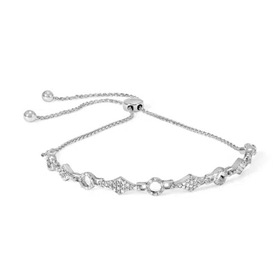 Haus Of Brilliance .925 Sterling Silver 1/2 Cttw Diamond Alternating Circle And Kite Link Adjustable Bolo Bracelet In Multi