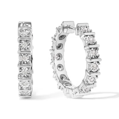 Haus Of Brilliance .925 Sterling Silver 1/2 Cttw Diamond Bar And Plate Eternity Hoop Earrings