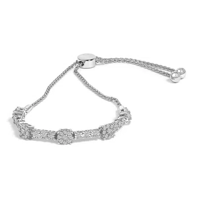 HAUS OF BRILLIANCE HAUS OF BRILLIANCE .925 STERLING SILVER 1/2 CTTW DIAMOND CLUSTER AND BAR BOLO BRACELET