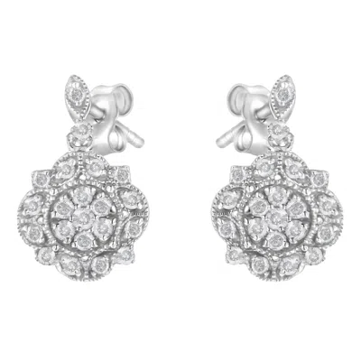 Haus Of Brilliance .925 Sterling Silver 1/2 Cttw Diamond Dangle Miligrain Earring In White
