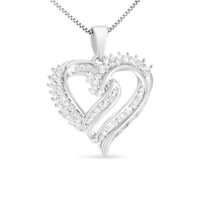 Haus Of Brilliance .925 Sterling Silver 1/2 Cttw Diamond Double Row Openwork Heart Pendant 18" Necklace (i-j Color, I3 