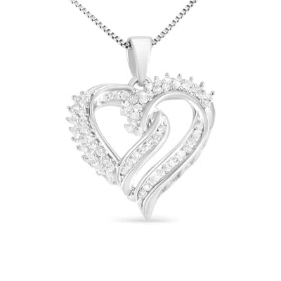 Haus Of Brilliance .925 Sterling Silver 1/2 Cttw Diamond Double Row Openwork Heart Pendant 18" Necklace In White