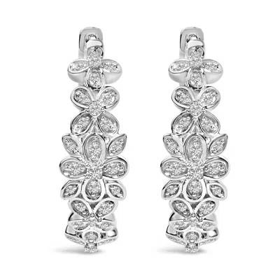 Haus Of Brilliance .925 Sterling Silver 1/2 Cttw Diamond Floral Motif Hoop Earrings In Metallic