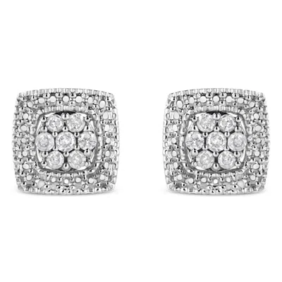 Haus Of Brilliance .925 Sterling Silver 1/2 Cttw Diamond Miligrain Square Shape Stud Earrings In White