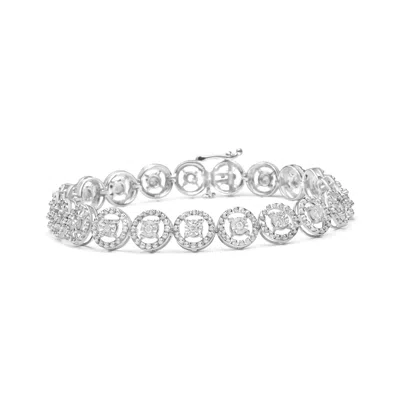 Haus Of Brilliance .925 Sterling Silver 1/2 Cttw Diamond Nested Circle Miracle Set Open Wheel 7" Fashion Link Bracelet In White
