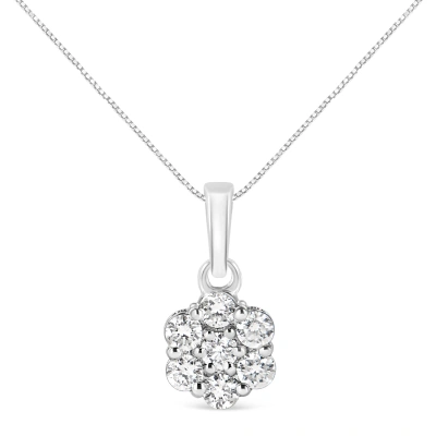 Haus Of Brilliance .925 Sterling Silver 1/2 Cttw Lab Grown Diamond 7 Stone Floral Cluster 18" Pendant Necklace In White
