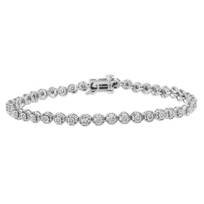 Haus Of Brilliance .925 Sterling Silver 1/2 Cttw Miracle Set Round Diamond Bezel Design Link Bracelet In Metallic
