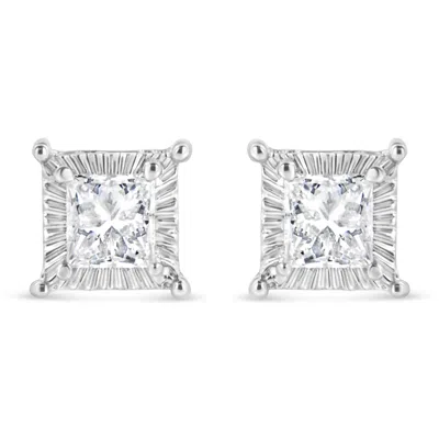 Haus Of Brilliance .925 Sterling Silver 1/2 Cttw Princess-cut Diamond Stud Earring In White