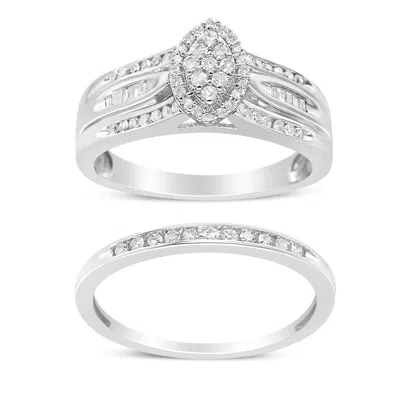 Haus Of Brilliance .925 Sterling Silver 1/2 Cttw Round And Baguette-cut Diamond Engagement Bridal Set In White