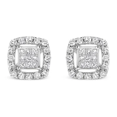 Haus Of Brilliance .925 Sterling Silver 1/2 Cttw Round And Princess-cut Diamond Stud Earrings In White