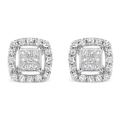 Haus Of Brilliance .925 Sterling Silver 1/2 Cttw Round And Princess-cut Diamond Stud Earrings (i-j Color, I1-i2 Clarity