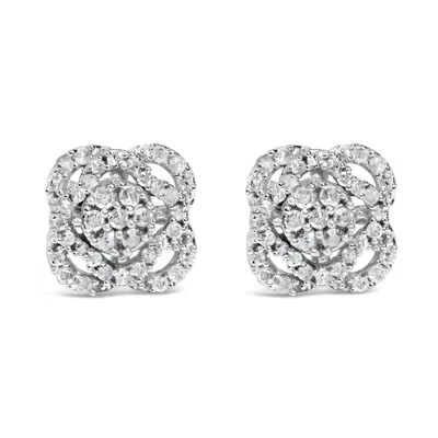 Haus Of Brilliance .925 Sterling Silver 1/2 Cttw Round-cut Diamond Floral Cluster And Halo Stud Earring In White