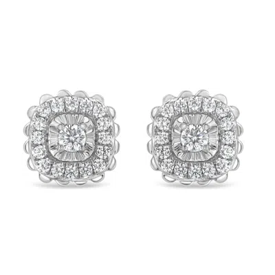 Haus Of Brilliance .925 Sterling Silver 1/2 Cttw Round-cut Diamond Halo Cluster Stud Earring In White